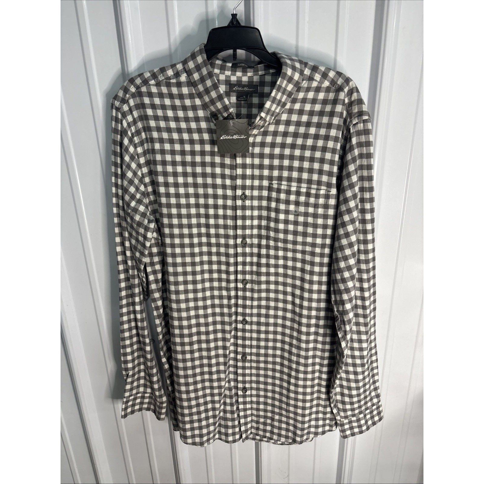 Eddie Bauer Men’s Gray Plaid Button Up Tal Large Nwt